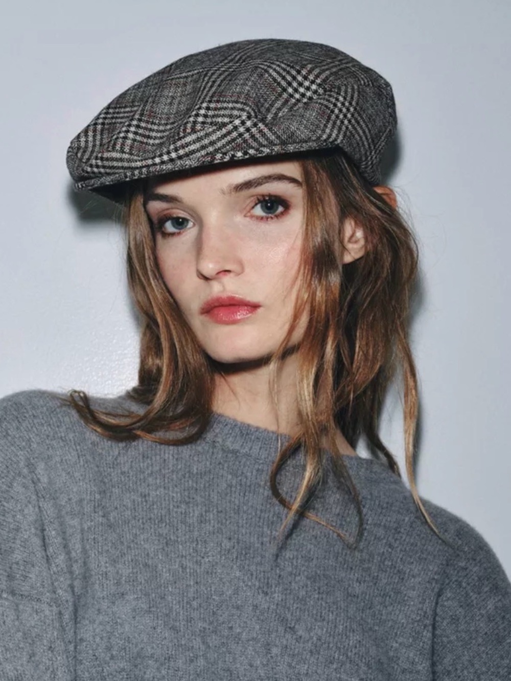 ZARA Wool Plaid Newsboy Beret